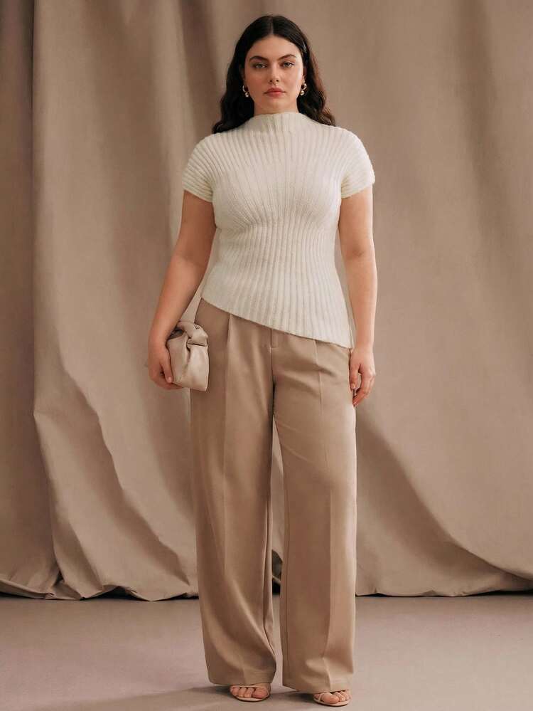 Plus Size Spring/Summer New Arrival American Style Slim Oblique Collar Unique Rejuvenating Office Commute Versatile Elegant Minimalist Knit Top
