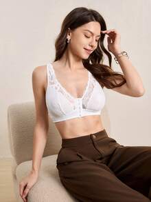 1件女士蕾丝拼接前扣文胸内衣 - 白色 - 查看 8