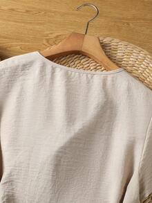GlowEve Women's Solid Color Lace-Up Casual Versatile Daily Wear Shirt - Apricot - View 7