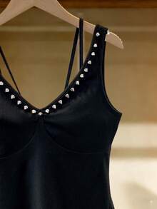 GlowEve Women's Summer Street Rivet Detail V-Neck Camisole - Black - View 4