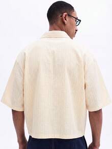 SUMWON Chemise à manches courtes à rayures verticales avec boutons devant, col, tenue d'été décontractée - Jaune citron - Voir 2