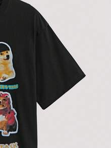 Open Phase Camiseta negra con gráfico estético y perro divertido - Negro - Ver 3