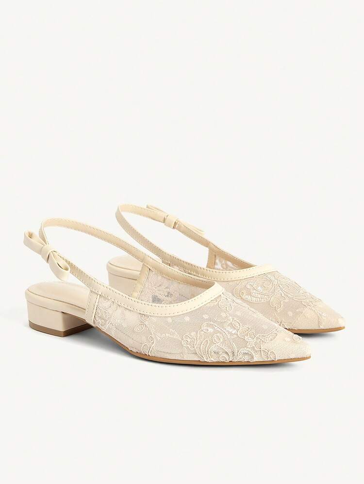 CUCCOO CHICEST Women Shoes Pointed Heel Apricot Lace Mesh Back Lift Sexy Fashion Elegant Skirt Daily Versatile Banquet Party Ladies Flat Shoes Slingback Shoes