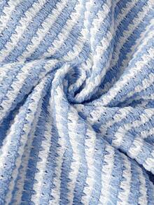 Easowa Drop Shoulder Striped Waffle Texture Casual Vacation Elegant Women T-Shirt,Summer Top - Blue and White - View 7
