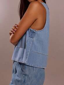 Avantive Trang phục denim nữ/Trang phục đi xem hòa nhạc đồng quê/Trang phục denim/Áo đi chơi, quần jean màu sáng, áo vest, trang phục đi xem hòa nhạc đồng quê/Trang phục đi xem hòa nhạc đồng quê - Rửa tối - Xem 3