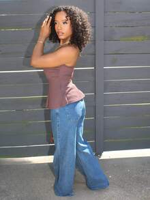 Steph T 女士棕色针织抹胸，夏季 - 巧克力棕 - 查看 6