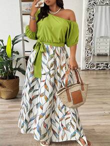 Weeklong Vestido floral con hombro asimétrico para mujer de talla grande para vacaciones - Multicolor - Ver 1