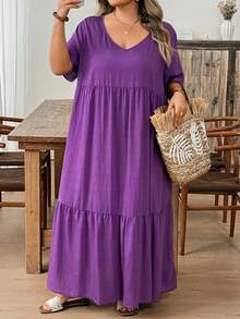 SHEIN CURVE+ Váy maxi cỡ US22 dành cho lễ hội âm nhạc, kỳ nghỉ bên bờ biển, phong cách boho, trang phục nghỉ dưỡng mùa hè/đồng quê/bãi biển/trang phục đi biển. - Màu tím - Xem 6