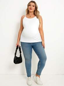 Plussiva Maternity Plus Size Casual Solid Color Camisole Top Post Partum Lounge White Black Summer - Black and White - View 4