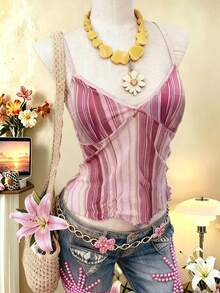Lalippa Women's Casual Striped Camisole Top, Summer - Pink - View 3