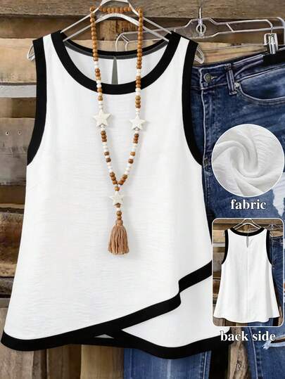 Linhara Maiou minimalist, versatil, cu imprimeu contrastant, mărime plus, de vară