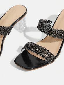 CUCCOO TILAWA Women's Fashion Crystal Glass Rhinestone Decor High Heel Sandals, Suitable For Outdoor Activities And Parties, Spring/Summer Shoes, Spring Break Easter Prom Heels - Black - View 5