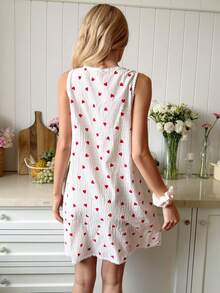 SHEIN Áo ngủ không tay nữ 100% cotton màu trắng in họa tiết trái tim, kiểu dáng lãng mạn và tươi mát. - Nhiều màu - Xem 2