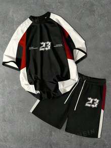 Manfinity EMRG Plus Size Men's Casual Street Style Shorts And T-Shirt Set Mans 2 Pieces Set 2 Pieces Outfits Tracksuits For Men Two Pieces Men Clothes Two Piece - Black - View 1