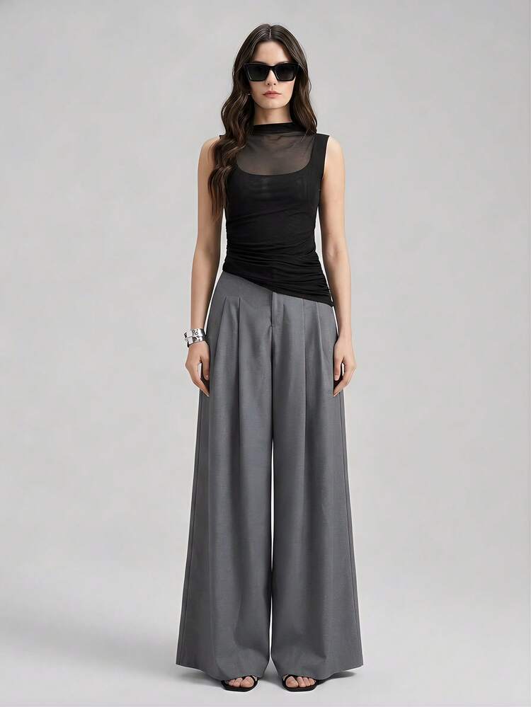 2025 New Graduation Outfit, Music Festival, Concert, Country Music Festival, Women's Music Concert Outfit, Four-Way Stretch Mesh, Elegant Asymmetric Asymmetrical Hem Sleeveless Women's T-Shirt, Women's Top, Four-Way Stretch Knit Mesh Material, All-Season Versatile Casual Wear, Business Casual Office Attire, Low-Key Vintage Vibe, High-Quality Urban Commute Airport Women's Wear, Premium Material