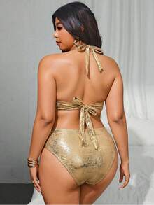 Swim SXY 2026新款性感大码女士沙滩度假比基尼套装，O型环链设计，适合夏季沙滩度假 - 金色 - 查看 4