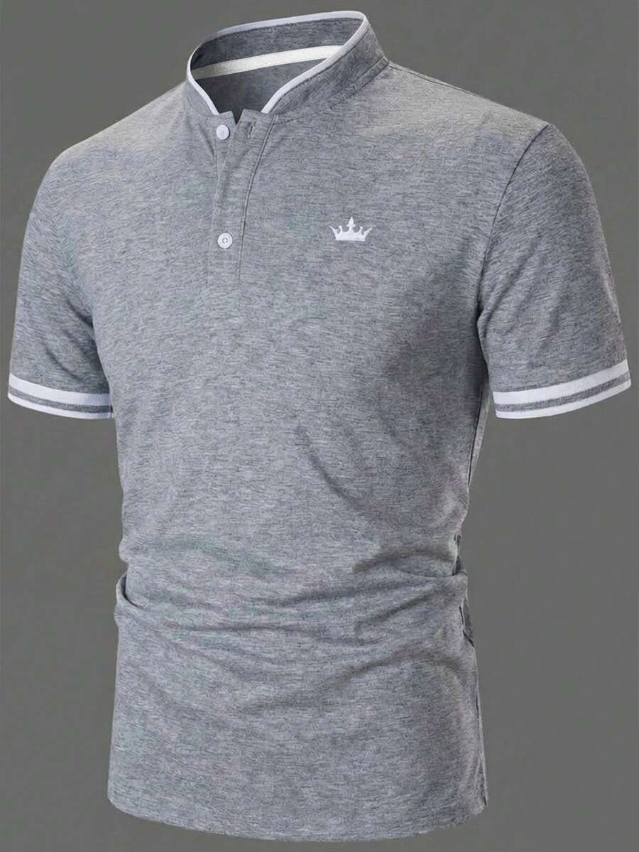 Manfinity Mode Men's Casual Contrast Trim Polo Shirt For Summer - Grey - View 1