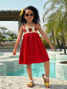 SHEIN Vestido de tirantes tejido cómodo y casual para niña - Rojo - Ver 6