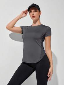 Powerista Solid Color Hollow Breathable Short Sleeve Sports T-Shirt - Multicolor - View 3