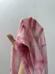 GalTyme 大码优雅印花垂褶领无袖连衣裙，夏季 - 粉色 - 查看 7