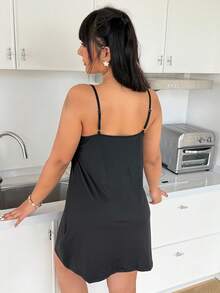 ZzzCrew Plus Size Women's Comfortable Soft Milk Silk Slip Dress, Minimalist White Striped Decor, Sexy Casual Fashionable Nightgown - Black - View 2