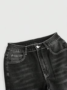 ROMWE Grunge Punk Women's Leopard Print Embroidered Jeans - Black - View 3