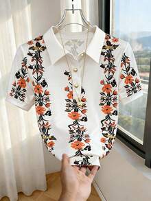 Franclia T-shirt décontracté à imprimé floral pour femmes, été - Multicolore - Voir 2