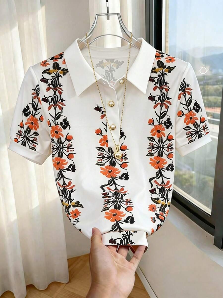 Franclia T-shirt décontracté à imprimé floral pour femmes, été