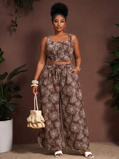 Slaydiva Bộ áo tank top lửng rộng rãi và quần ống rộng dài đến mắt cá chân, họa tiết thêu hoa, chất liệu vải dệt, thích hợp cho kỳ nghỉ, dạo phố, đi biển, đốt lửa trại, tắm nắng, khách sạn, du thuyền, dã ngoại, kỳ nghỉ lãng mạn, kỳ nghỉ đầy màu sắc, phong cách bohemian, du mục, kỳ nghỉ thanh lịch, phụ nữ cỡ lớn.