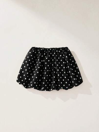 Maija Kids Maija Kids 1pc Kids/Young Girls Casual Sporty Chic Loose Cute Black & White Polka Dot Flare Skirt, Suitable For Daily Wear, Back To School, Outings, Sports, Spring & Summer