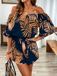 Breezaya Hawaiian Style Ruffled Off-Shoulder Romper - Multicolor - View 4