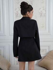Criza Taa 2pcs Set: Elegant Slim-Fit Blazer Jacket & Strapless Dress, Suitable For Commuting, Autumn/Winter - Black - View 2