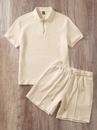 Manfinity Joysei Bộ áo polo nam 3 nút, cổ áo gân, chất liệu jacquard, màu trơn.