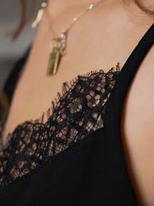 SILVIA DI SANTO Contrast Lace Cami Top - Black - View 6