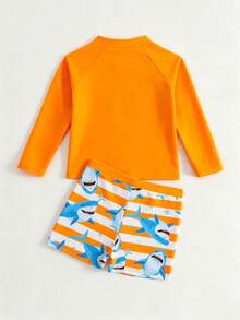 Bộ đồ bơi thời trang mới cho bé trai, bộ hai mảnh tay dài và quần đùi. - Màu xanh lam - Xem 2