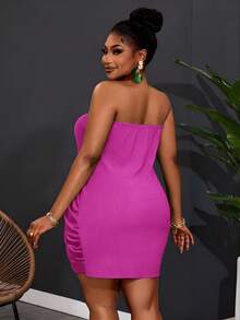 Slaydiva Gaun Mini Bodycon Tanpa Tali Berwarna Hijau Bertekstur untuk Wanita Ukuran Plus, Cocok untuk Liburan, Seksi, Pantai, Pesta - Purple - View 2