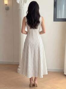 Modelyn Đầm nữ màu mơ dệt chấm bi, cổ môi, không tay, dáng chữ A, phối ren, thanh lịch, lãng mạn, dài ngang gối, thích hợp cho mùa xuân/hè. - Màu be - Xem 2