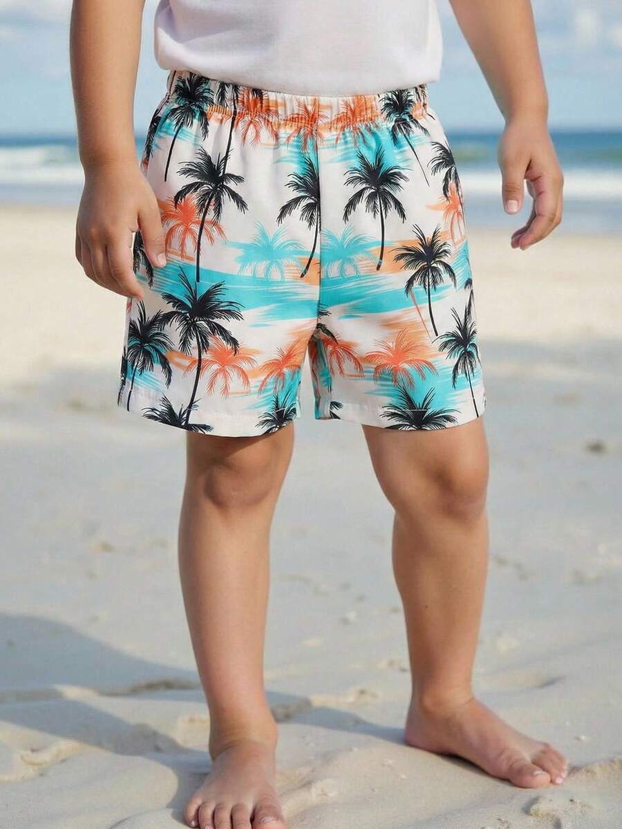 Shorts décontractés imprimés amples pour jeunes garçons, convenant pour les loisirs quotidiens, la plage, la photographie de rue, les rassemblements au printemps et en été - Bleu azur - Voir 1
