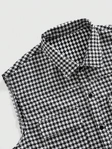 ROMWE MEN Essentials Men's Plaid Single-Breasted Casual Versatile Daily Wear Vest - Black and White - View 2