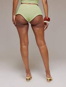 MUSERA 钩针编织低腰修身超短裤热裤 春夏伊比沙岛音乐节假期可爱性感Y2K夜店热带诱惑 - 綠色 - 查看 4