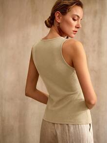 MOTF PREMIUM V-NECK SOLID RUCHED TANK TOP, MINIMALIST CLASSIC, RETRO STYLE, SPRING/SUMMER - Mustard Yellow - View 3