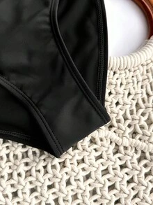 SHEIN Teen Girl Solid Color Strapless Tie Metallic Jewelry Bikini Set For Summer,Bathing Suit Set/Beach Outfit/Swim Suits Two Pieces/Bathing Teens - Black - View 5
