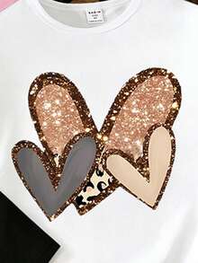 5pcs Girls Spring/Summer Casual Fashionable Creative Personalized Refreshing Minimalist Elegant Shiny Heart, Leopard, Cherry Graphic Print Basic Short T-Shirts, Comfortable Daily Wear, Suitable For Spring/Summer - Multicolor - View 5