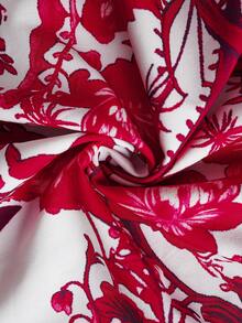 SHEIN Elenzya Plus Size Floral Print Short Sleeve Casual Dress - Red - View 7