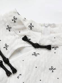 Sweetra New Chinese Style Retro Long Dress, Summer Cinched Waist Design, Cute Cap Sleeve Cheongsam Dress For Women - Black and White - View 7