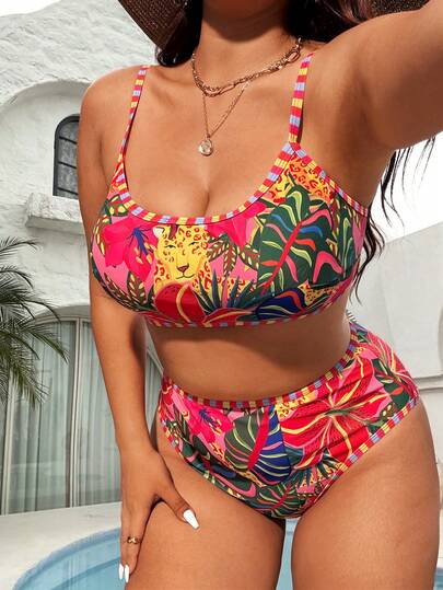 Swim Lushoire Bộ bikini và quần tam giác in họa tiết toàn thân, thích hợp mặc đi biển mùa hè dành cho nữ, cỡ lớn.