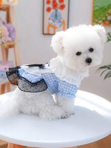 PETSIN 1 bộ váy cho mèo/chó, váy hầu gái dễ thương cho thú cưng, váy hóa trang tay phồng kẻ caro xanh dương cho chó nhỏ. - Màu xanh lam - Xem 7