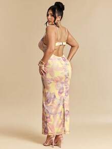 SHEIN BAE Đầm maxi không tay in hoa thanh lịch dành cho nữ cỡ lớn mùa xuân/hè, đầm maxi ôm sát, đầm maxi gợi cảm. - Nhiều màu - Xem 2