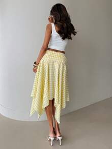 2026 Nuevo Falda midi a cuadros con bajo asimétrico, nuevo look primavera/verano para mujer, estilo retro Y2K - Amarillo - Ver 2