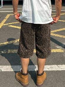 DAZY Celana Jeans Denim Kasual Longgar dengan Saku Motif Leopard, Musim Semi/Panas - Coklat - View 2